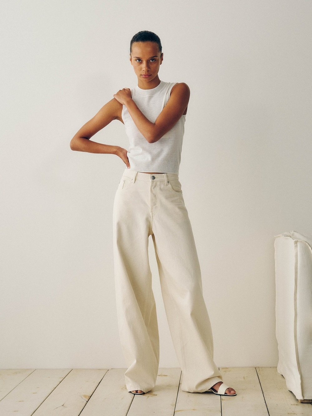 DL1961 Razi Wide Leg Barrel Jeans Cream High Rise Size 25